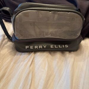 Perry Ellis Travel Kit Or Men's Toiletries Bag. Wipeable Fabric. 2 Compartments